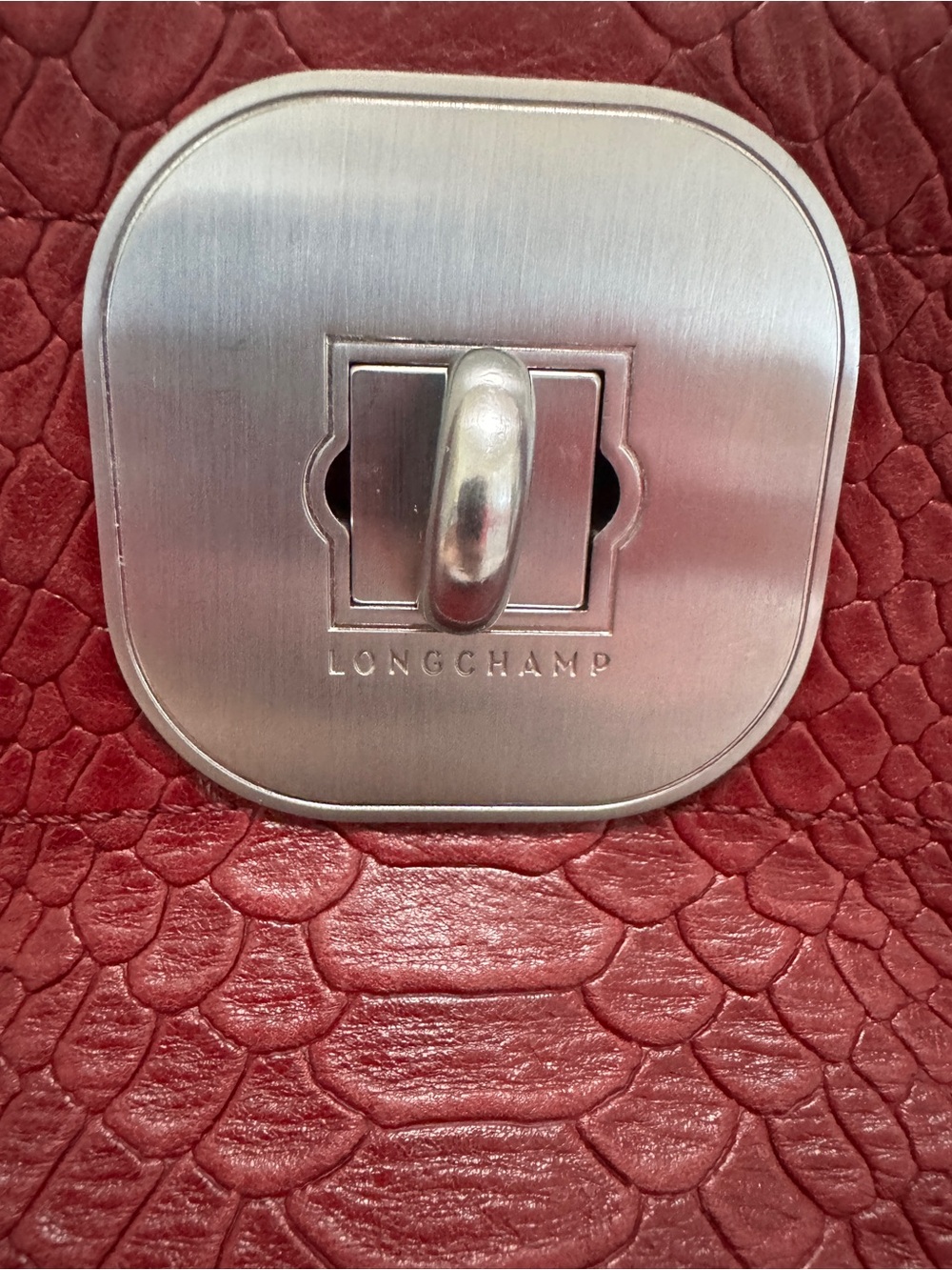 Longchamp Gatsby Satchel Red Python Embossed Twist Lock Structured Purse France - Picture 2 of 16